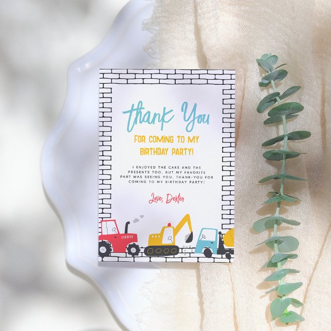 Carte De Remerciements Véhicules de construction Garçon fête d'anniversai (Créateur téléchargé)