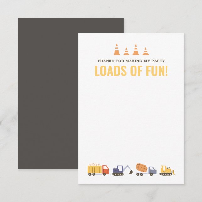Carte De Remerciements Véhicules de construction Garçon fête d'anniversai (Devant / Derrière)