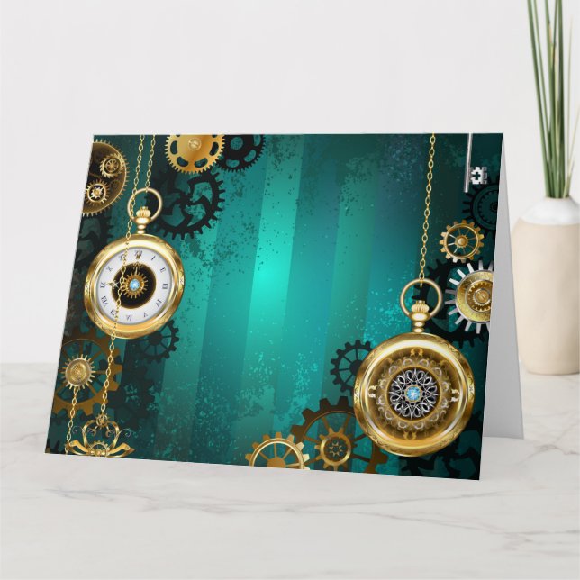 Carte De Remerciements Veille bijoux Steampunk sur un Arrière - plan vert (Devant)