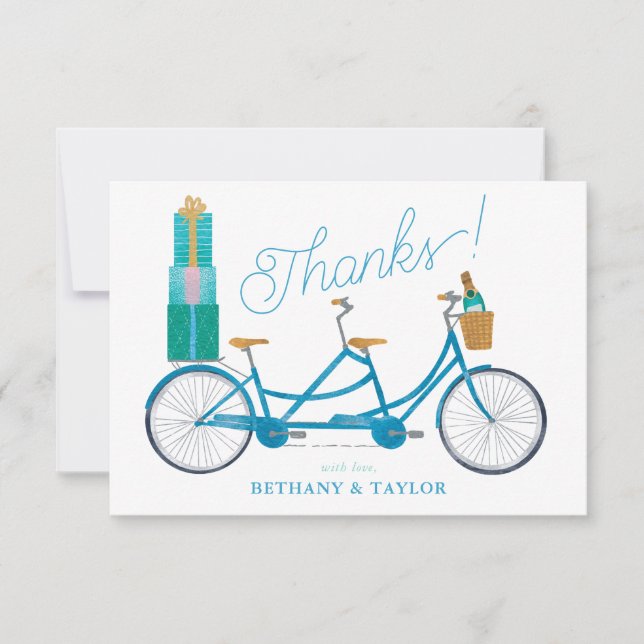Carte De Remerciements Vélo tandem aquarelle pour deux (Devant)