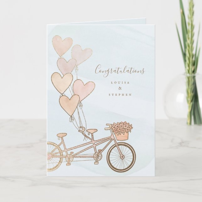 Carte De Remerciements Vélo tandem et ballons cardiaques en fausse feuill (Devant)