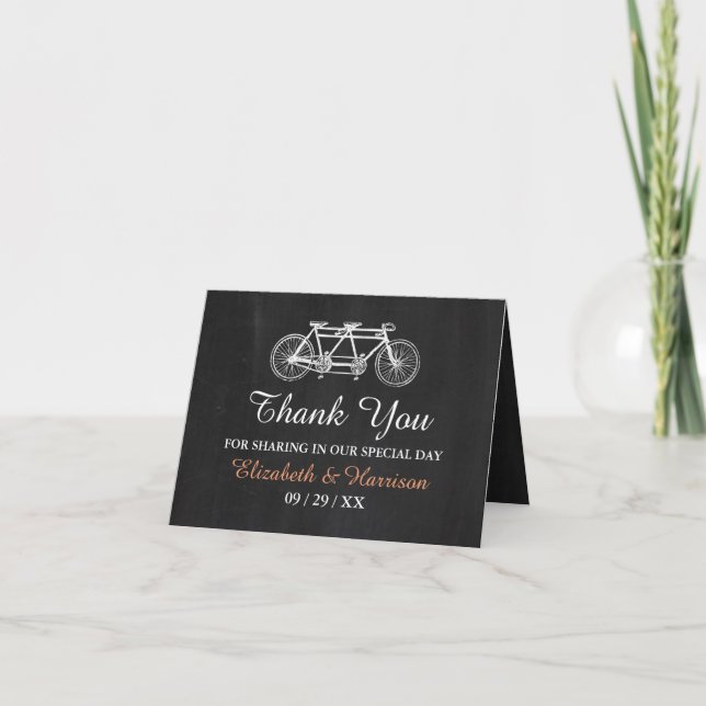 Carte De Remerciements Vélo Tandem Sur Mariage Chalkboard (Devant)