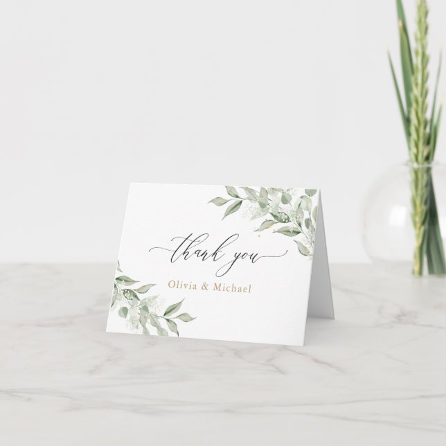 Carte De Remerciements Verdure Branche d'olivier Mariage d'or du souffle  (Devant)