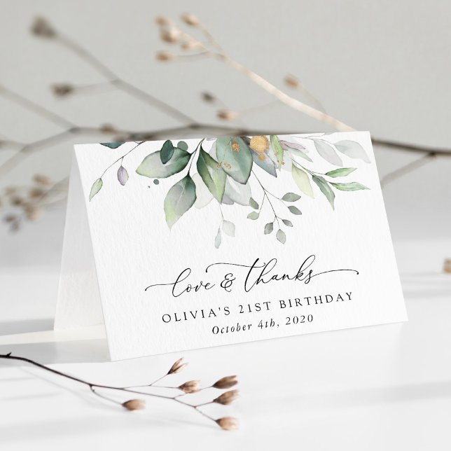 Carte De Remerciements Verdure, Eucalyptus Feuilles, Boho, Anniversaire (Créateur téléchargé)