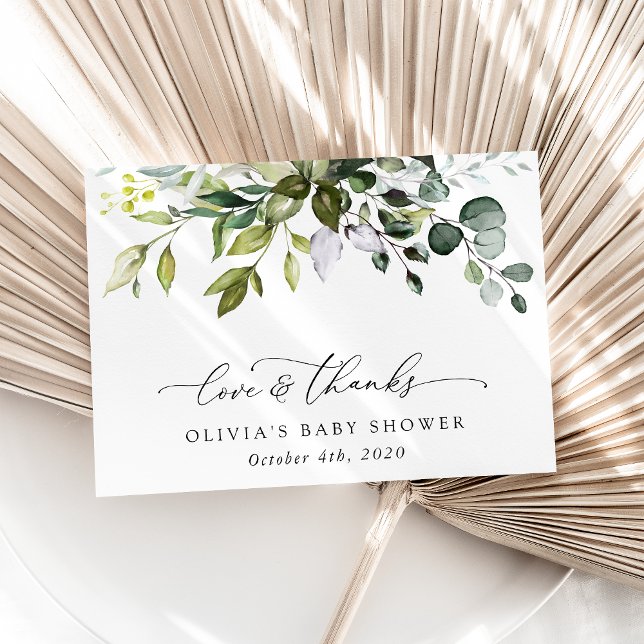Carte De Remerciements Verdure, Eucalyptus Feuilles, Boho, Baby shower (Créateur téléchargé)
