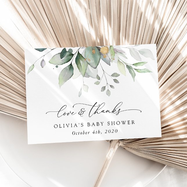 Carte De Remerciements Verdure, Eucalyptus Feuilles, Boho, Baby shower (Créateur téléchargé)