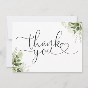 Carte De Remerciements Verdure Floral Élégant Script Coeur