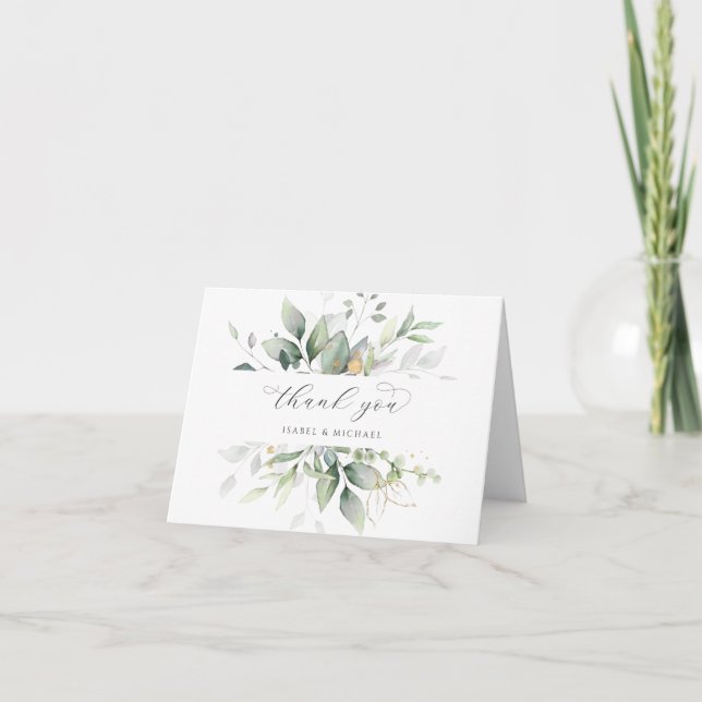 Carte De Remerciements Verdure Or Feuille Aquarelle Foliage Moderne (Devant)