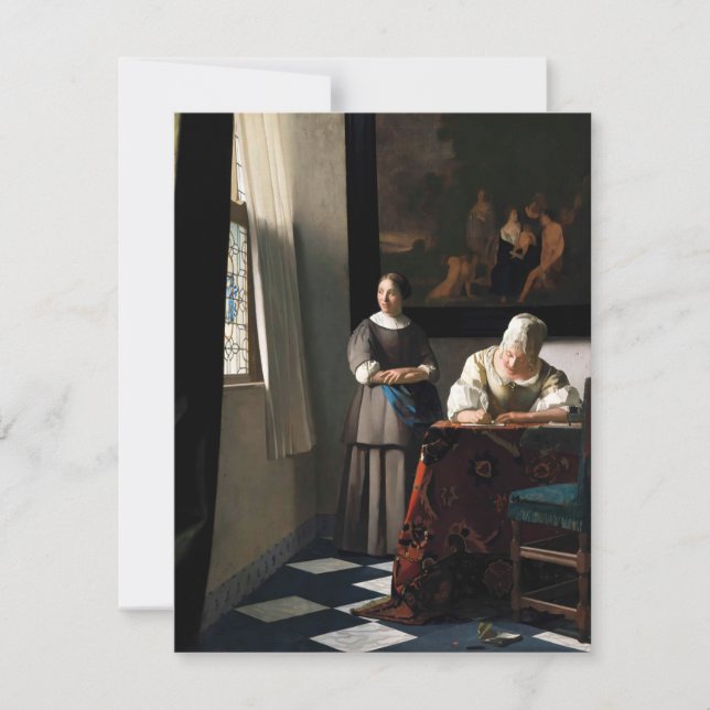 Carte De Remerciements Vermeer - Lady Écrire une lettre avec sa bonne (Devant)