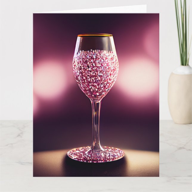 Carte De Remerciements Verre de vin plein de pierres précieuses roses (Devant)