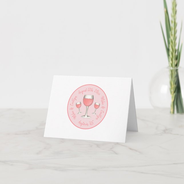 Carte De Remerciements Verre rose Rosé Blush Mariage Fête des mariées (Devant)