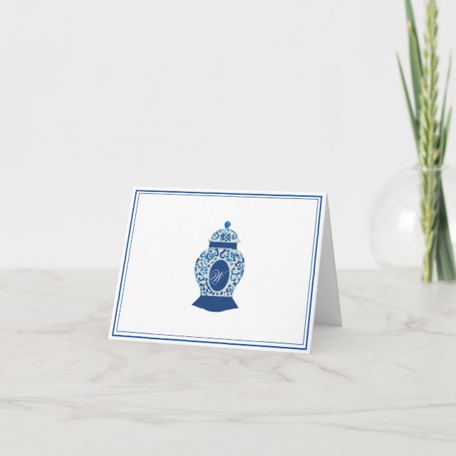 Carte De Remerciements Versailles Chinoiserie Ginger Jar Monogramme W (Devant)