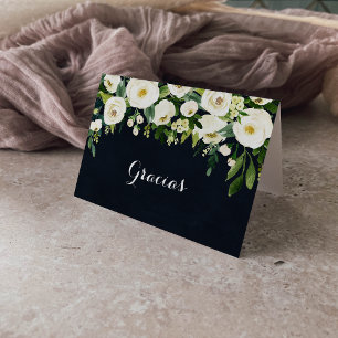Carte De Remerciements Vert Blanc Floral Bleu Mariage plié Gracias