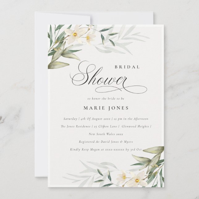 Carte De Remerciements Vert blanc rustique Fête des mariées Floral Invita (Devant)