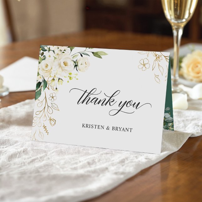 Carte De Remerciements Vert clair Rose Gold Floral Élégant Chic (Créateur téléchargé)