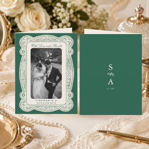 Carte De Remerciements Vert émeraude Photographie de mariage vintage en d