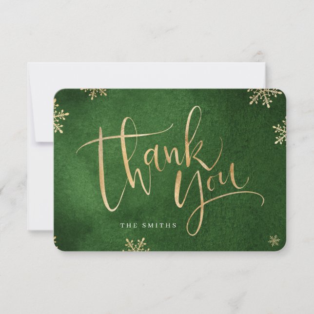 Carte De Remerciements vert et or simple moderne Calligraphie Noël (Devant)