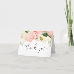 Carte De Remerciements Vert floral or rose pâle aquarelle élégant