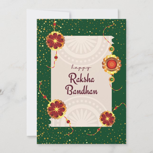 Carte De Remerciements Vert foncé avec les souhaits raakhi's & raksha ban (Devant)