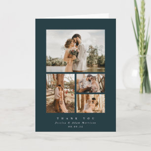 Carte De Remerciements Vert foncé Élégant minimal 4 Mariage photo