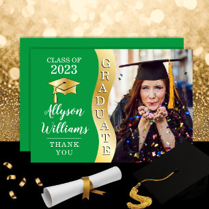 Carte De Remerciements Vert Gold Graduate Wave Grad Casquette photo