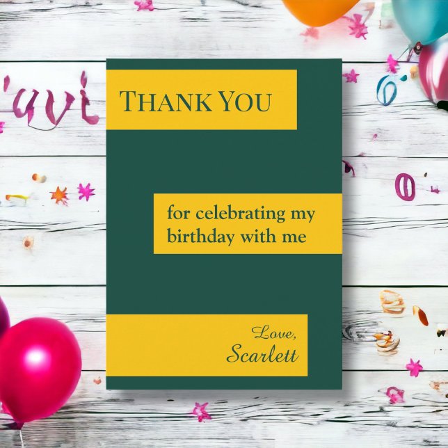 Carte De Remerciements Vert Minimal Et Or Élégant Chic Anniversaire (Créateur téléchargé)