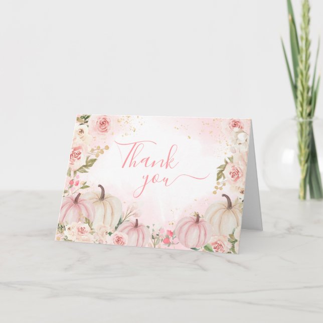 Carte De Remerciements Vert rose Floral Petite citrouille (Devant)