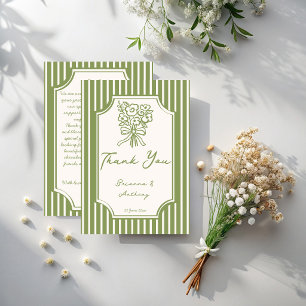 Carte De Remerciements Vert sauge bandes dessinées à la main mariage vint