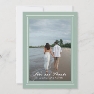 Carte De Remerciements Vert sauge photo mariage intemporel traditionnel
