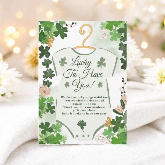 Carte De Remerciements Verte Lucky Clover St. Patrick’s Day Baby shower (Green Lucky Clover St. Patrick’s Day Baby Shower Thank You Card)