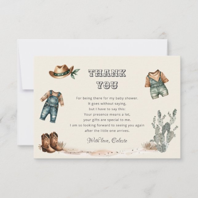 Carte De Remerciements Vêtements Cowboy Baby shower sauvage Ouest (Devant)
