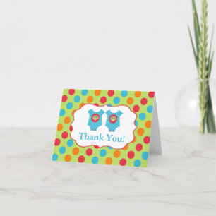 Carte De Remerciements Vêtements de bébé hibou garçon jumeaux Baby shower
