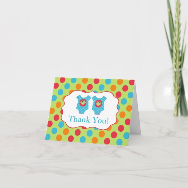 Carte De Remerciements Vêtements de bébé hibou garçon jumeaux Baby shower (Devant)