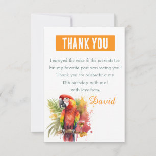 Carte De Remerciements Vibes d'été Aquarelle perroquet - Anniversaire