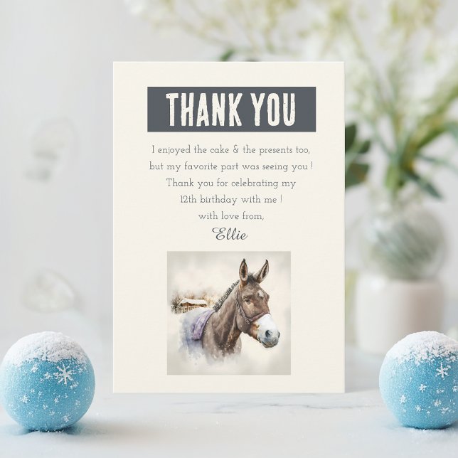 Carte De Remerciements Vibes d'hiver Âne aquarelle - Anniversaire  (Créateur téléchargé)