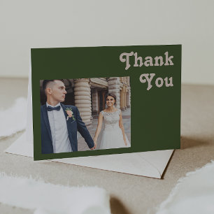 Carte De Remerciements Vibes rétro simples   Olive Green Fold Photo