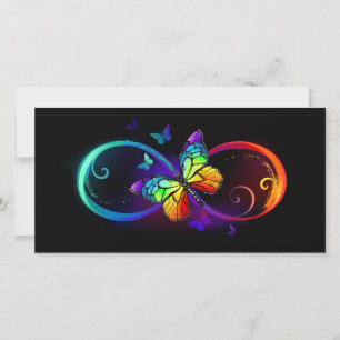 Carte De Remerciements Vibrant infinity with rainbow butterfly on black