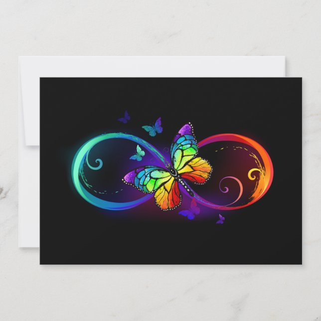 Carte De Remerciements Vibrant infinity with rainbow butterfly on black (Devant)