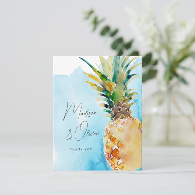 Carte De Remerciements Vibrant Mariage d'aquarelle à ananas tropicale (Debout devant)