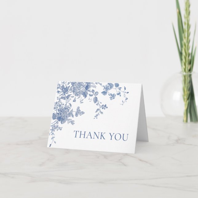 Carte De Remerciements Victorian Dusty Blue French Garden Floral Mariage (Devant)