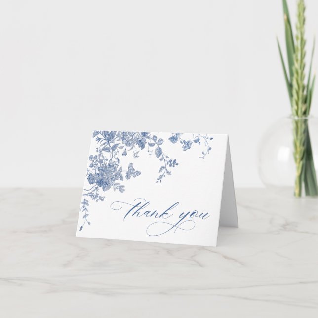 Carte De Remerciements Victorian Dusty Blue French Garden Floral Mariage (Devant)