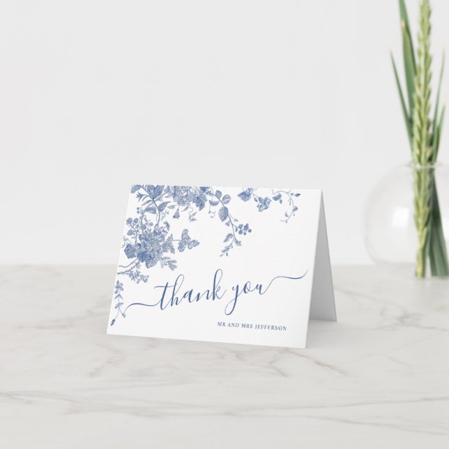 Carte De Remerciements Victorian Dusty Blue French Garden Floral Mariage (Devant)