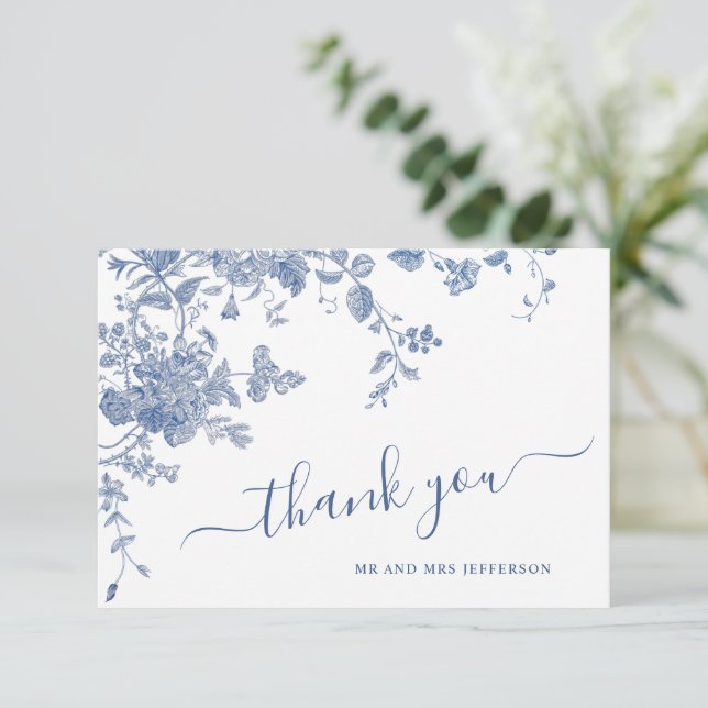 Carte De Remerciements Victorian Dusty Blue French Garden Floral Mariage (Debout devant)