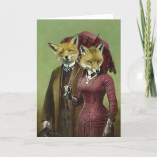 Carte De Remerciements Victorian Fox Couple Greetings Card