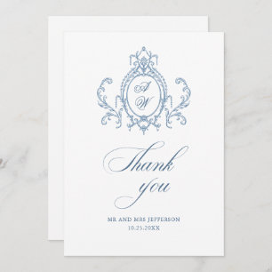 Carte De Remerciements Victorien Ornate Grace Floral Dusty Mariage bleu