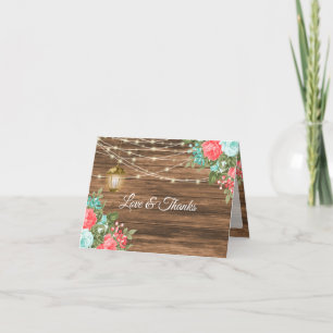 Carte De Remerciements Vide - Bois, Lanterne et sarcelle, Floral corail