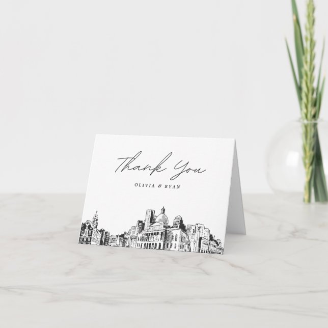 Carte de remerciements vide de croquis Skyline de  (Devant)
