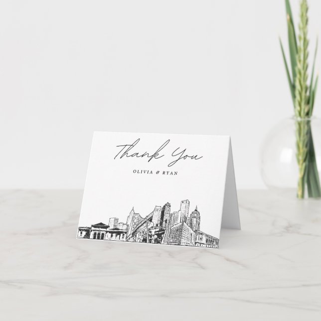 Carte de remerciements vide Skyline de Détroit (Devant)