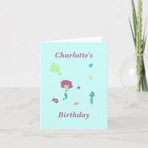 Carte De Remerciements Vie marine mignonne nom de poissons sirène sur ble