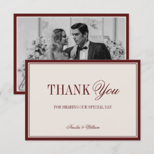 Carte De Remerciements Vieille Fortune Burgundy Crème Photo de Mariage In